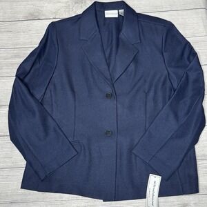Alfred Dunner Women's Navy Blue‎ Blazer Jacket Button Front Size 18 NWT